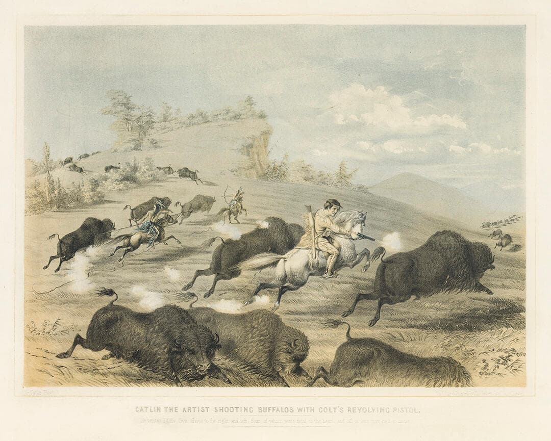 Catlin the Artist Shooting Buffalos with Colt's Revolving Pistol