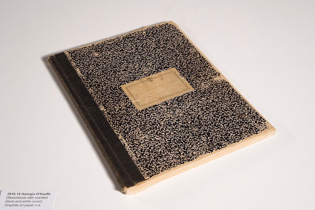 [Sketchbook with marbled black-and-white cover]