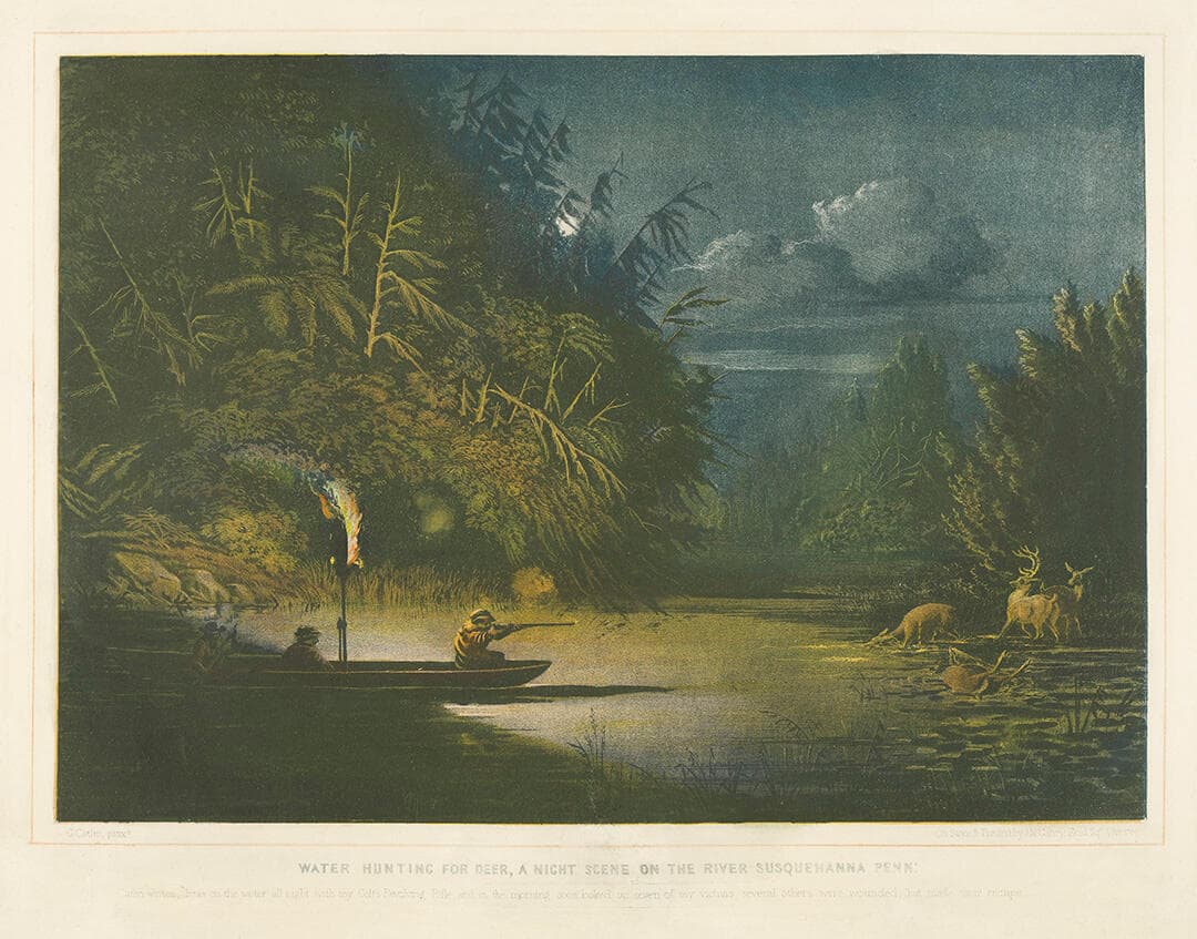 Water Hunting for Deer, a Night Scene on the River Susquehanna Penn.