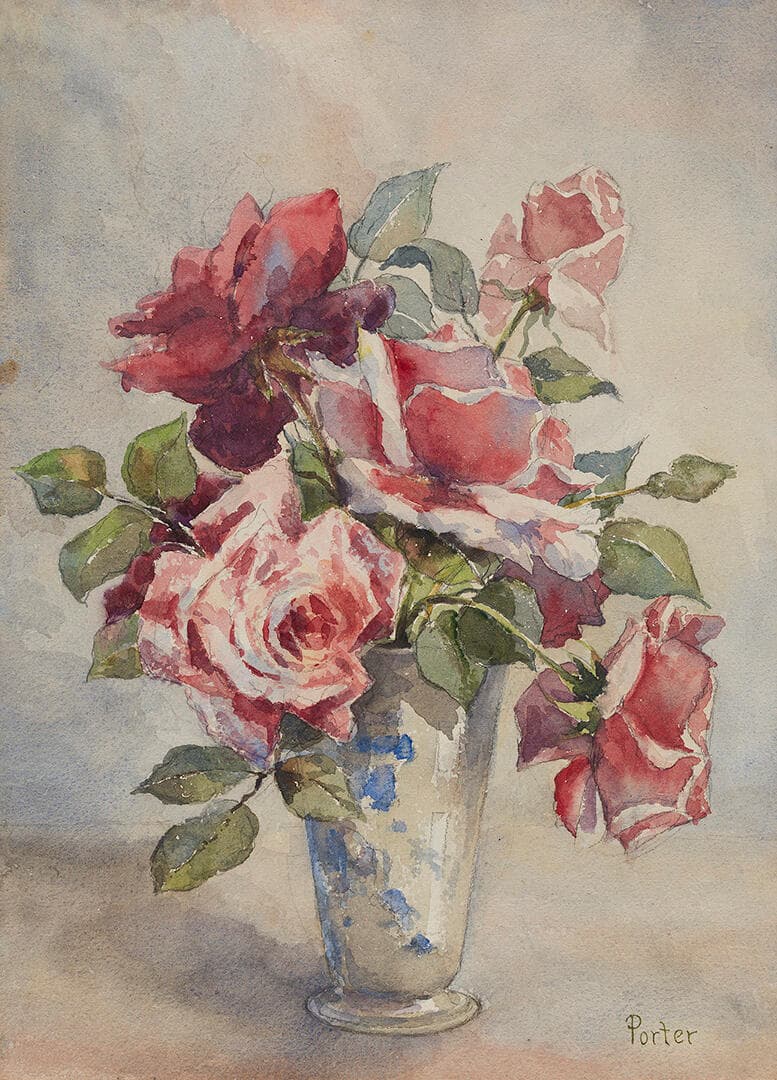 Pink and Red Roses in Clear Vase