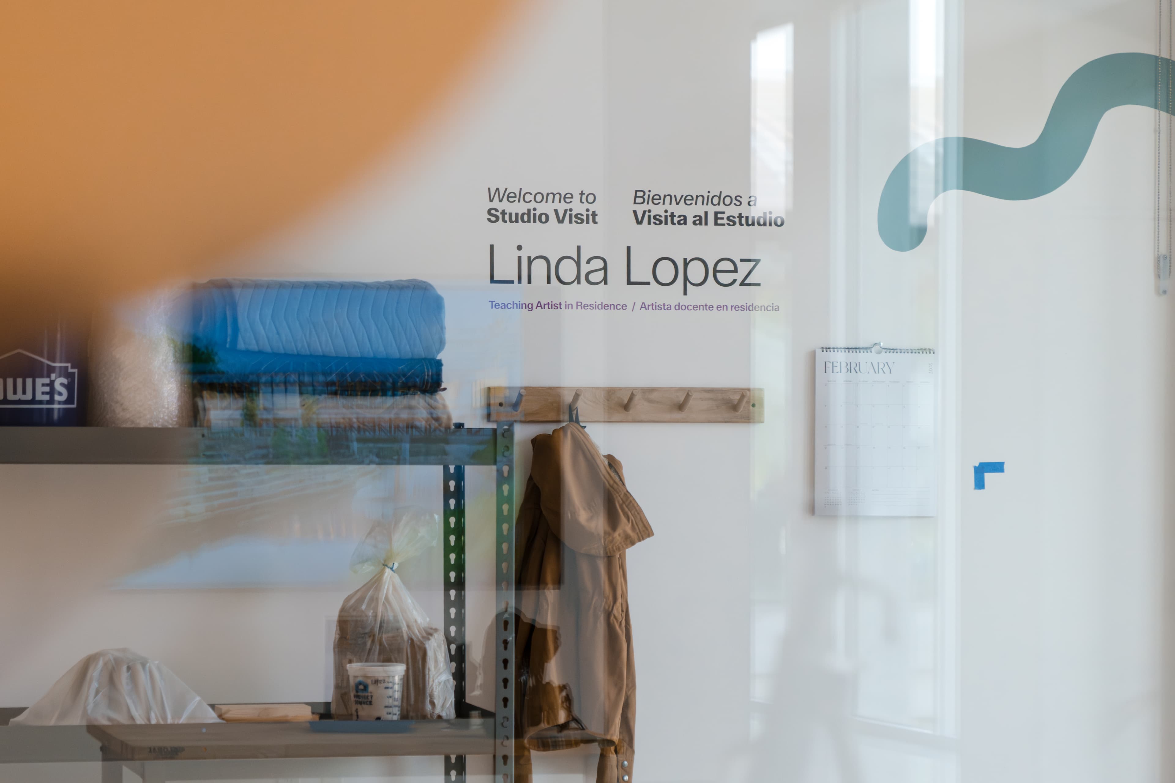 Teaching Artist in Residence Linda Lopez's studio space.